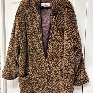 Jones New York Brown Leopard-Print Zip Coat